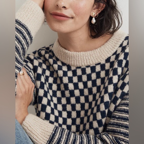 Madewell Navy and Cream Checkered Sweater - Picture 2 of 9